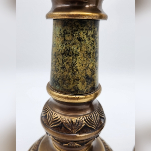 1950s IMA Brass and Green Marble Candle Holders Set (2) Made In India - Picture 7 of 12